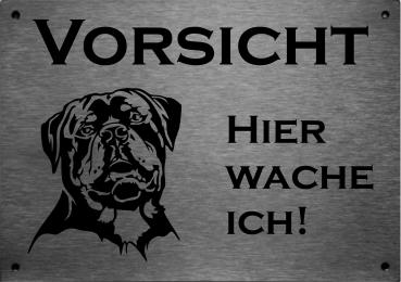 Edelstahl Warnschild Rottweiler VORSICHT Hier wache ich!